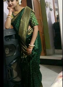 🔥kanjivaram 💚 green Banarasi silk saree 💕