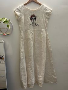 Embroidered Cream Linen Dress