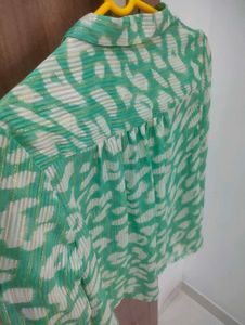 Chic Green Animal Print Button-Up Shirt