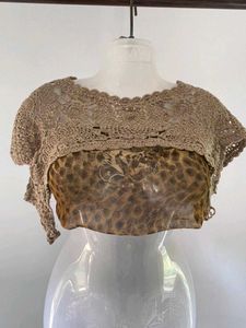 Thrifted Crochet Knit Brown Mini Blouse