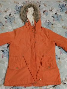 Max Orange Winter Jacket with Fur Hood