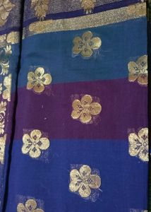 Cotton Silk Saree with Golden Floral Print