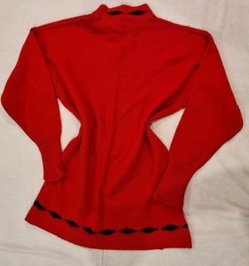 Vintage Red Floral Mock Neck Sweater