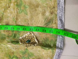 Unused Green And Gold Floral Net Chudidhar