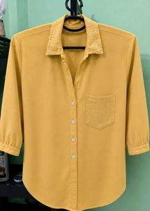 Yellow Button-Up Blouse with Pocket Detail