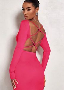 Kotty-Hot Pink Bodycon backless mini dress