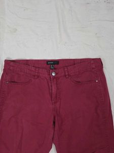 Mango Maroon Skinny Fit Pants