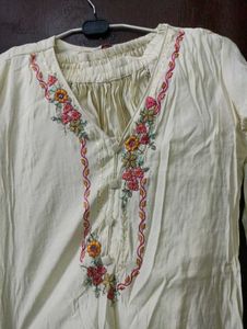 Cream Embroidered Kurta Set