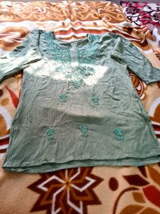 Chikinkari Short Kurti in Pista Colour...
