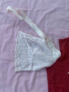 Rust Red Top with Eyelet Lace Sleeves