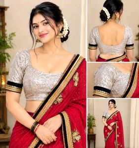 Stunning Sequin Blouse with Red Saree