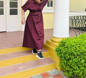 Maroon Collared Maxi Dress