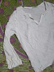 White Textured Long Sleeve Top