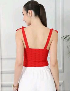 Shein Chic Red Eyelet Tie-Strap Crop Top