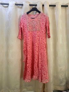 Pink Floral Kurta with Embellished Neckline