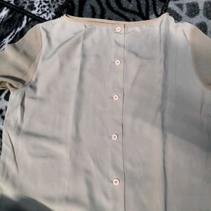 Sheer Sleeve Button-Up Top