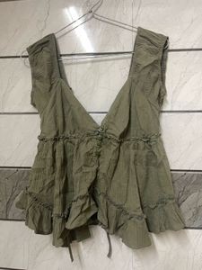 Olive Green Ruffled Peplum Top