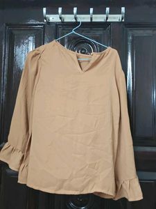 Elegant Brown Ruffled Sleeve Top