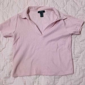 Pink Collared V-Neck Top