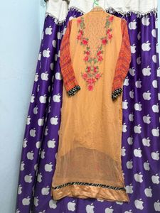 Embroidered Orange Kurti with pant