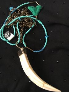 ivory tooth and Turquoise beads Necklace.