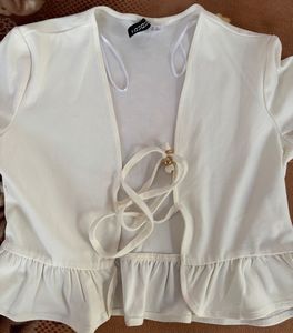 Cream Ruffle Tie-Front Top