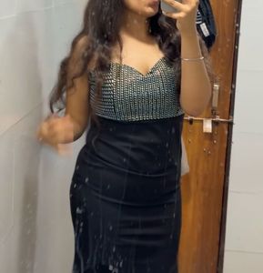 Sparkling Black fish cut Dress with High Slit