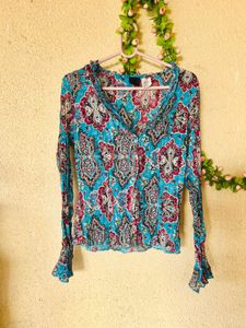 Boho Paisley Print Long Sleeve Blouse