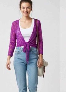 Purple Lace Tie Front Shrug