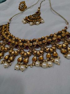 Elegant Pearl &amp; Stone Necklace Set