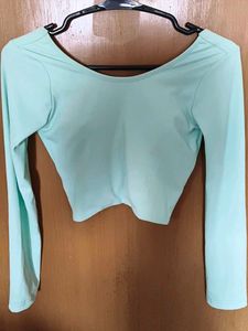 Light Blue Long Sleeve Crop Top