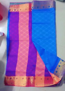 Vibrant Blue Silk Saree with Gold Border