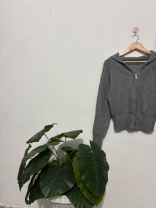 Gray Zipper Cardigan