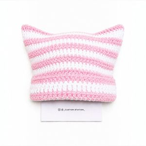 Handmade Crochet Striped Cat Ear Beanie (any one)