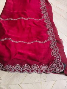 Elegant Red Saree with Embellished Border