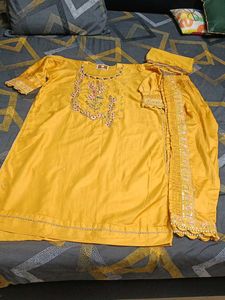 Yellow Embroidered Kurta Set with Dupatta