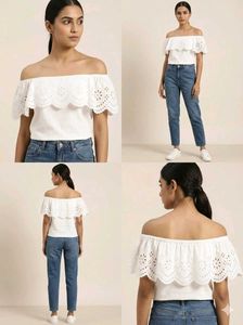 Chic Off-Shoulder Eyelet Top