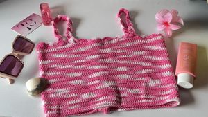 Crocheted Pink &amp; White Striped Tank Top