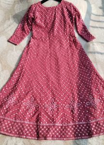 Mirror Work Embroidery A Line Gown With Dupatta