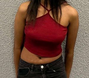 Stylish Red Halter Neck Crop Top