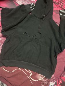 Black Hoodie with Striped Sleeves