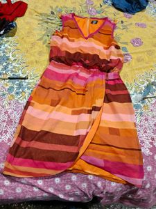 Vibrant Striped Wrap Dress korean imported