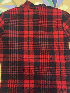 Red Plaid Mock Neck Top