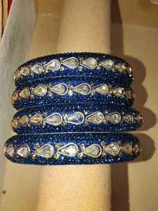 Sparkling Blue Kundan Bangles