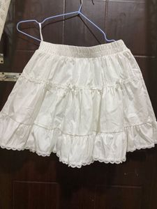 White lace Tiered bow Mini Skirt with built in sho