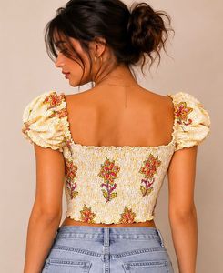 Floral Print Puff Sleeve Crop Top