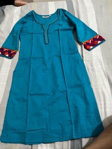 Beautiful Teal Kurta with Embellished Neckline