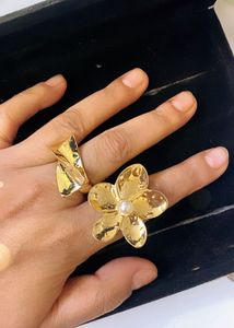 Chunky Gold Flower & Abstract Ring Set