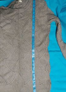 Branded Gray Knit Pullover Sweater