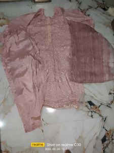 Elegant Pink Sequined Kurta Set with Dupatta